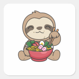 Adesivo Quadrado Sloth Eat Ramen Cute Kawaii Noodle Sloth