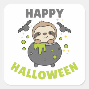 Adesivo Quadrado Sloth Happy Halloween Cauldron Bat Square Sticker