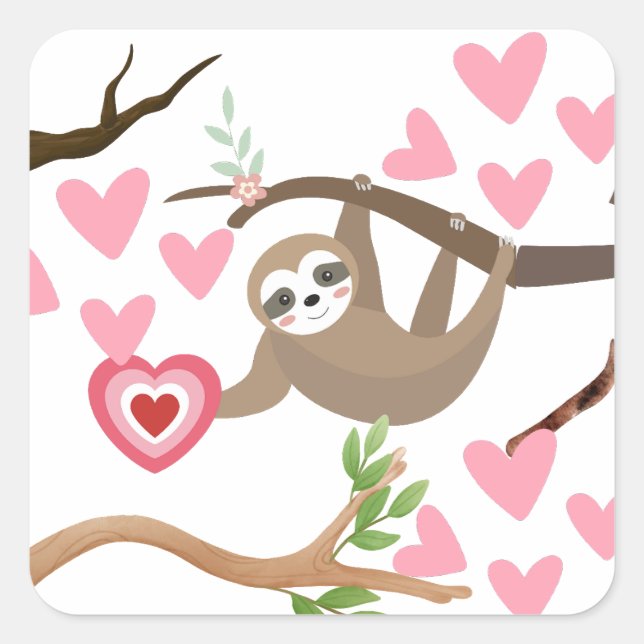 Adesivo Quadrado Sloth Heart Sticker (Frente)