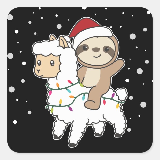 Adesivo Quadrado Sloth Lama Christmas Snow Winter Animals Square St (Frente)
