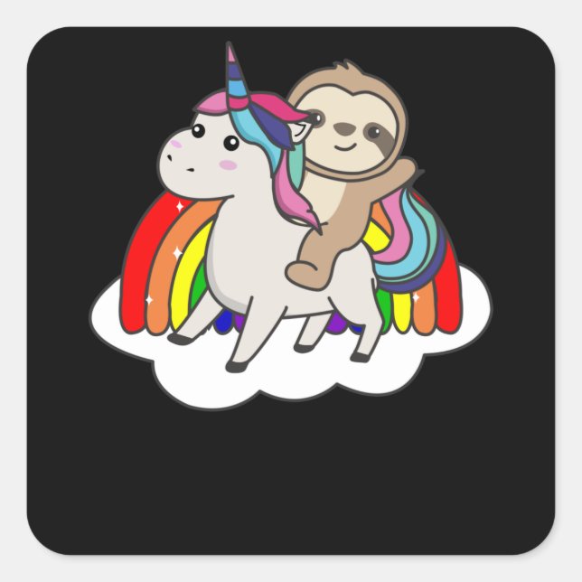 Adesivo Quadrado Sloth Unicorn Rainbow Animal Unicorn (Frente)