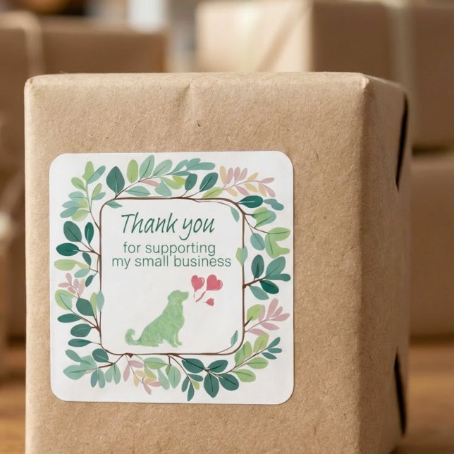 Adesivo Quadrado Small Business Thank You Sticker Cute Dog Label (Criador carregado)