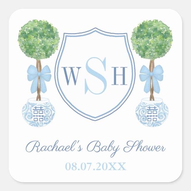 Adesivo Quadrado Smart Family Monograma Crest Boxwood Topiary Favor (Frente)