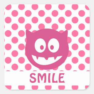 Adesivo Quadrado SMILE de monstro de Bolinhas rosa