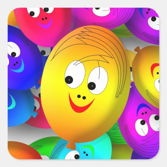 Adesivo Quadrado Smiley Faces Balloons Pattern-64171 (Frente)