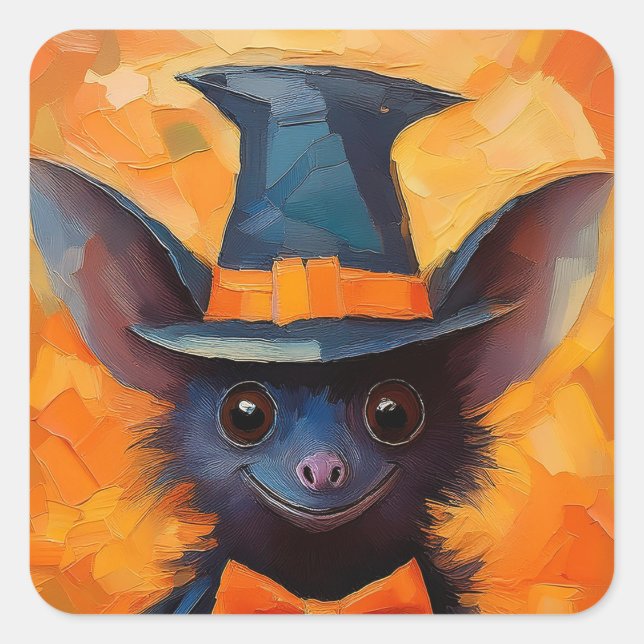Adesivo Quadrado Smiling Bat in Witch Hat (Frente)