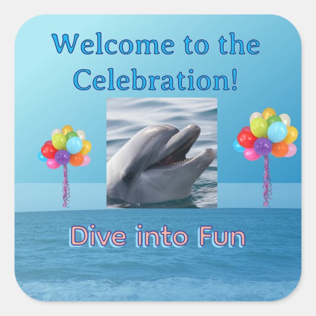 Adesivo Quadrado Smiling Dolphin Ocean Party (Frente)