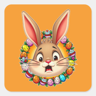 Adesivo Quadrado Smiling Easter Bunny – Floral Frame Autocolante