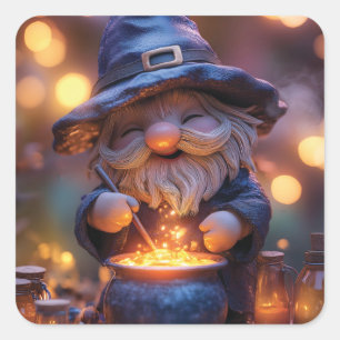 Adesivo Quadrado Smiling Gnome Stirring Magic Pote