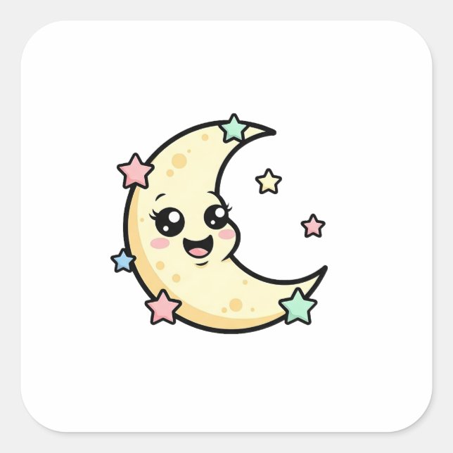 Adesivo Quadrado Smiling Moon – Cute Kawaii Illustration (Frente)