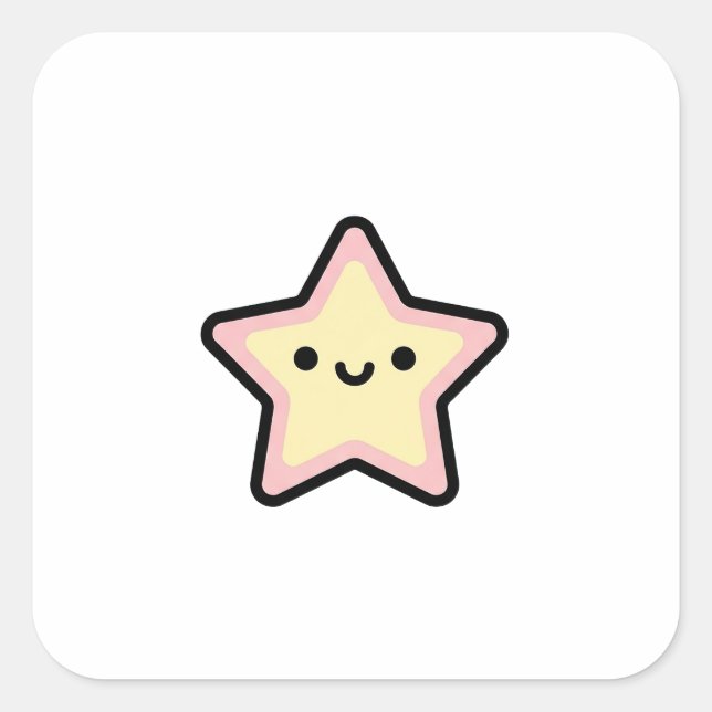 Adesivo Quadrado Smiling Star – Cute Kawaii Illustration (Frente)
