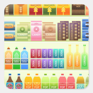 Adesivo Quadrado snacks para produtos de prateleira