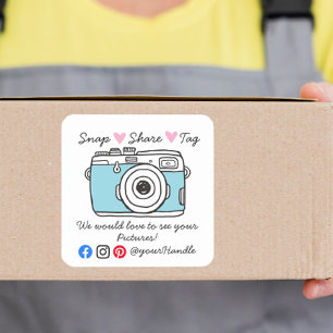 Adesivo Quadrado Snap & Share Agradecimento pacote de mídia social