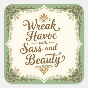 Adesivo Quadrado Snarky Wreak Havoc com Sass e Beauty Sticker