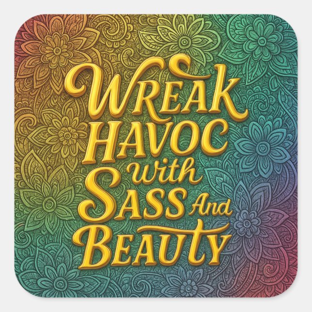 Adesivo Quadrado Snarky Wreak Havoc com Sass e Beauty Sticker (Frente)