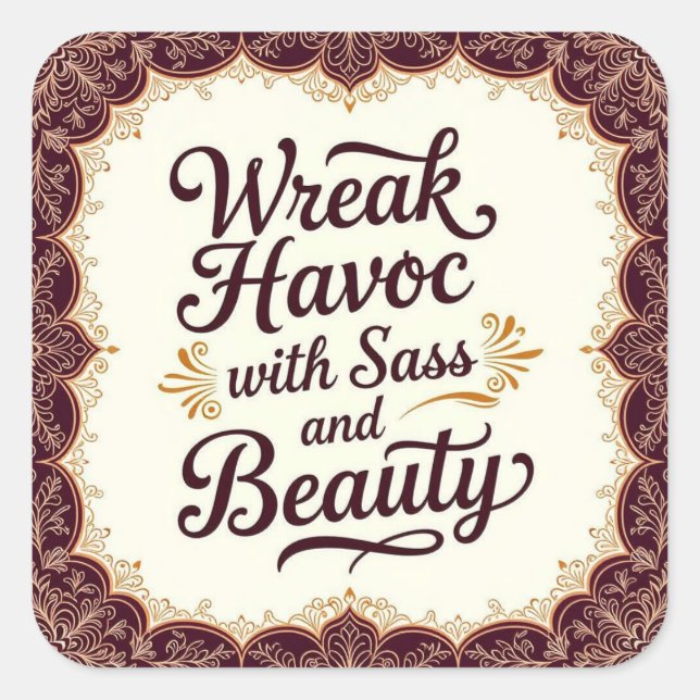 Adesivo Quadrado Snarky Wreak Havoc with Sass and Beauty Sticker (Frente)
