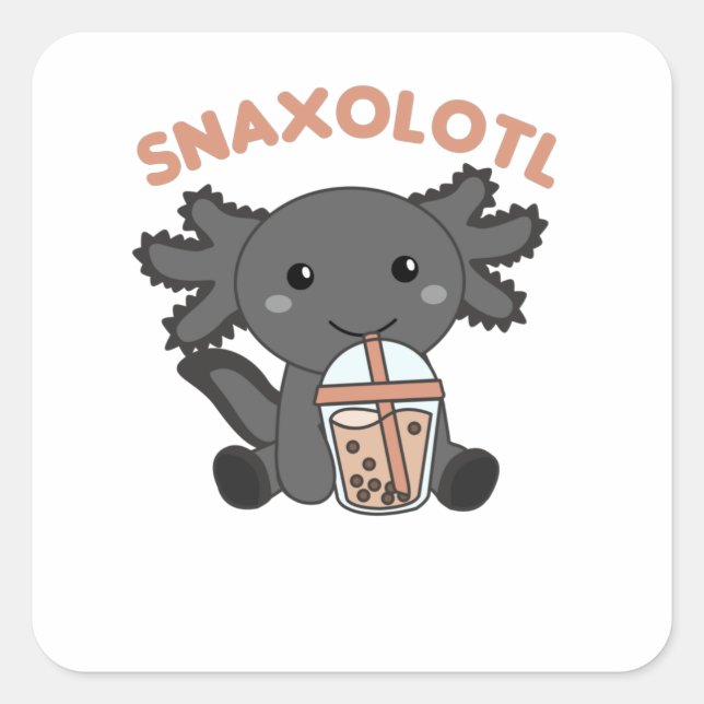 Adesivo Quadrado Snaxolotl Axolotl Bubble Tea Amadurece Animais Doe (Frente)