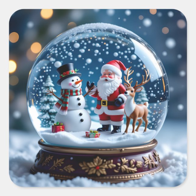 Adesivo Quadrado Snow globe with Santa and Reindeer (Frente)