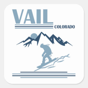 Adesivo Quadrado Snowboard do Vail Colorado