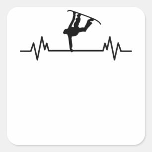 Adesivo Quadrado Snowboard Heartbeat Engraçado Esporte Engraçado