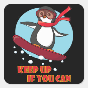 Adesivo Quadrado Snowboard Penguin Continue se puder