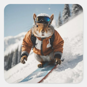 Adesivo Quadrado Snowboard Squirrel Wintertime Whimsper Animal
