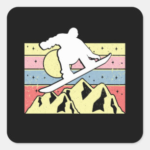 Adesivo Quadrado Snowboarder Snowboard Retro