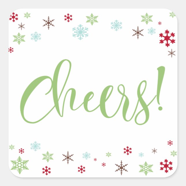 Adesivo Quadrado Snowflake Whimsy Cheers, Apple Green Type (Frente)