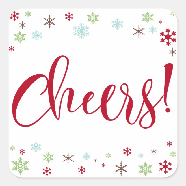 Adesivo Quadrado Snowflake Whimsy Cheers! Tipografia Vermelha (Frente)