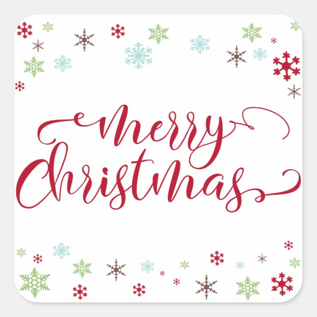 Adesivo Quadrado Snowflake Whimsy Feliz Natal Típica Vermelha (Frente)