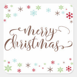 Adesivo Quadrado Snowflake Whimsy Feliz Natal, Tipografia Castanha