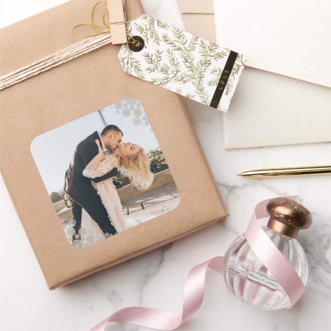 Adesivo Quadrado Snowflakes Adorava Joy Kisses Foto Casamento (Presentear)