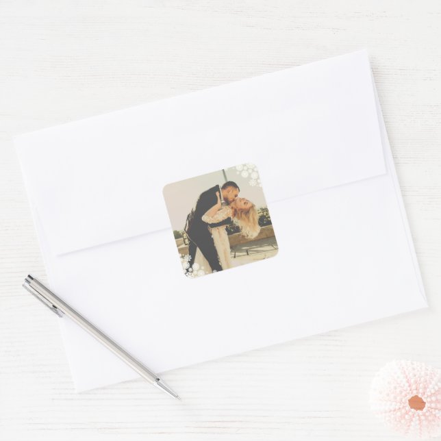 Adesivo Quadrado Snowflakes Adorava Joy Kisses Foto Casamento (Envelope)