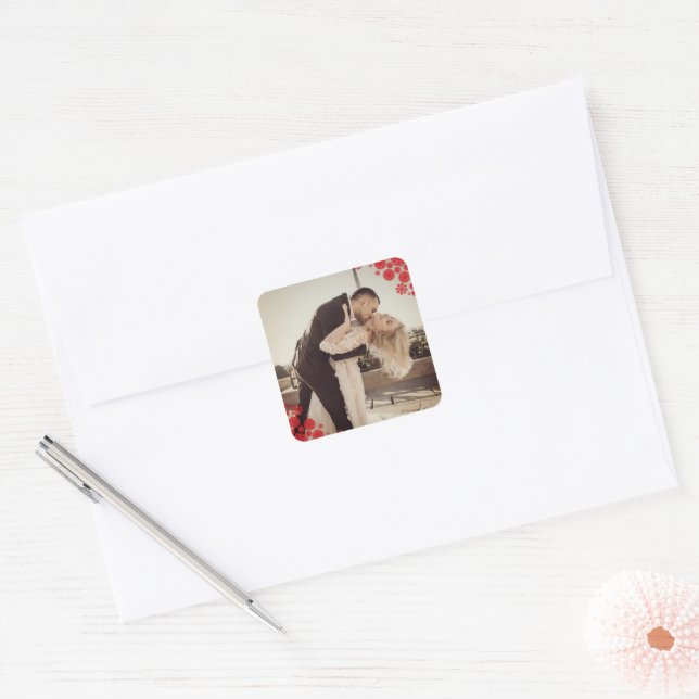 Adesivo Quadrado Snowflakes Adorava Joy Kisses Foto Casamento (Envelope)