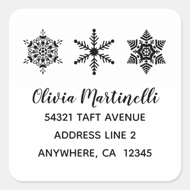 Adesivo Quadrado Snowflakes Endereço de Regresso de Natal Minimalis (Frente)