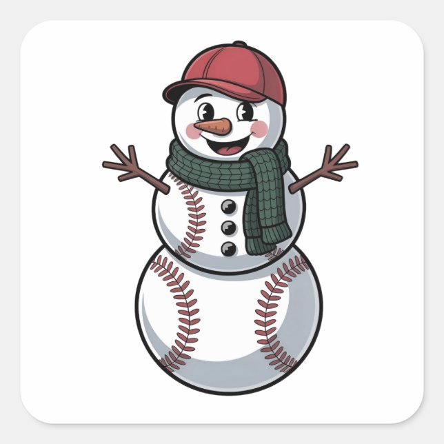Adesivo Quadrado Snowman Baseball Papais noeis de Natal Baseball Ba (Frente)