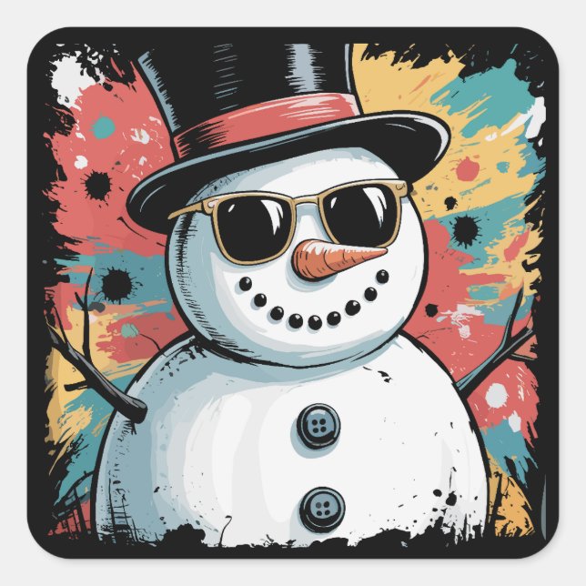 Adesivo Quadrado Snowman Christmas Brushsalvaguardar Splatter Legal (Frente)