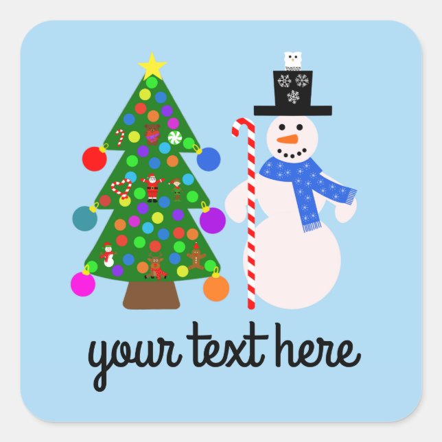 Adesivo Quadrado Snowman e Árvore de Natal #3 (Frente)