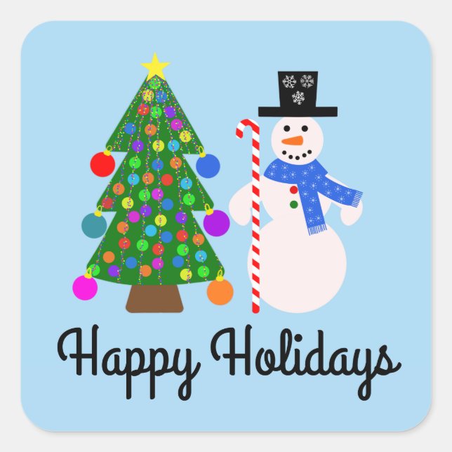 Adesivo Quadrado Snowman e Árvore de Natal #4-2 (Frente)