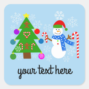 Adesivo Quadrado Snowman e Árvore de Natal Nº 2