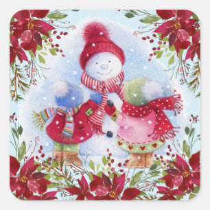 Adesivo Quadrado Snowman e Children Square Sticker