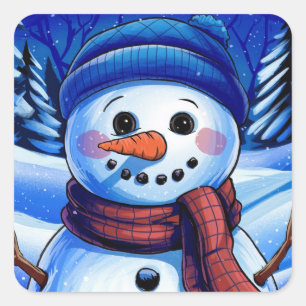 Adesivo Quadrado Snowman Hoilday Sticker