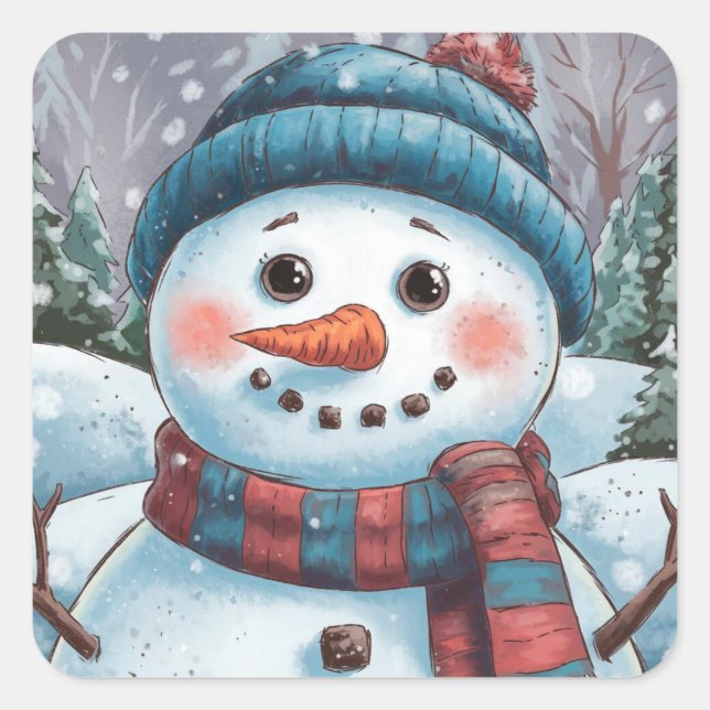 Adesivo Quadrado Snowman Holiday Sticker (Frente)