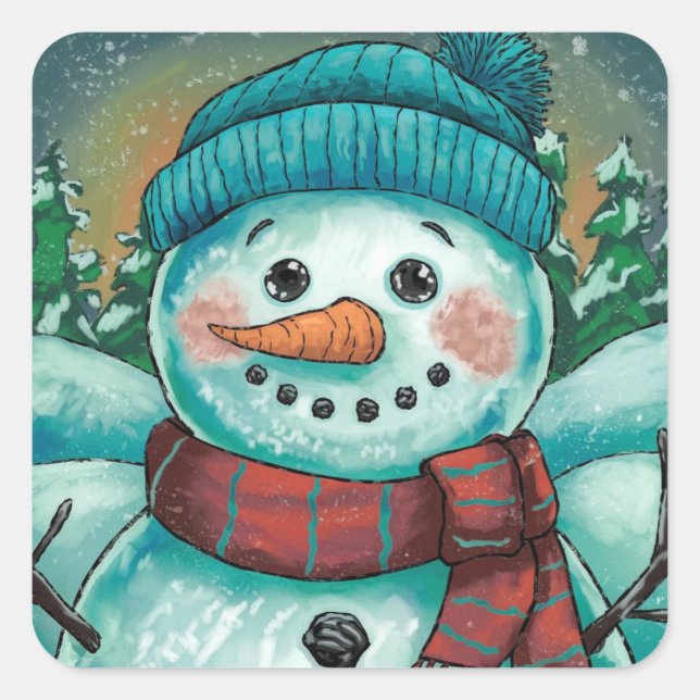 Adesivo Quadrado Snowman Holiday Sticker (Frente)