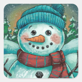 Adesivo Quadrado Snowman Holiday Sticker