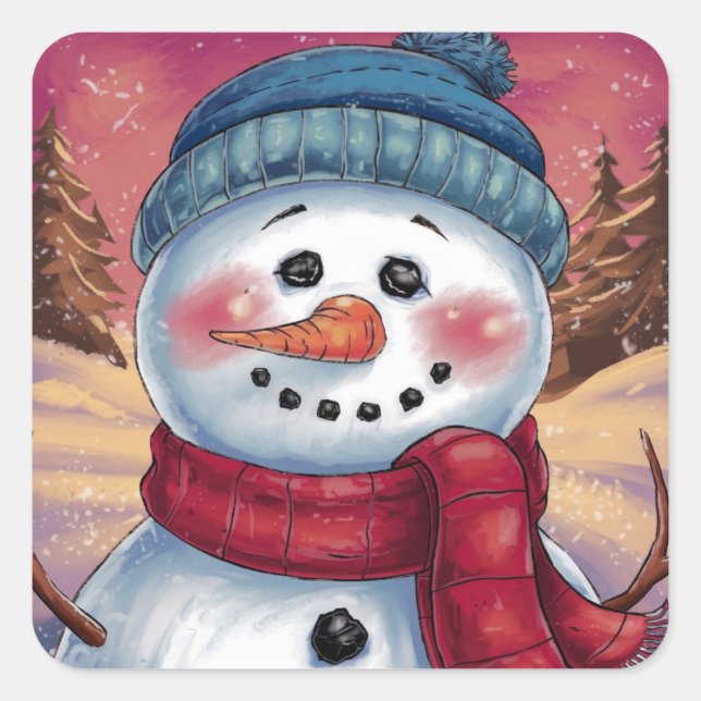 Adesivo Quadrado Snowman Holiday Sticker (Frente)