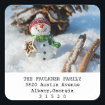 Adesivo Quadrado Snowman Photo Christmas Return Address Sticker<br><div class="desc">Snowman Photo Christmas Return Address Sticker</div>