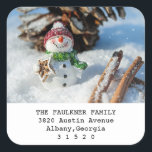 Adesivo Quadrado Snowman Photo Christmas Return Address Sticker<br><div class="desc">Snowman Photo Christmas Return Address Sticker</div>