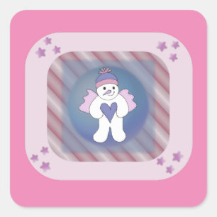 Adesivo Quadrado Snowman Snow Angel Pink Square Sticker
