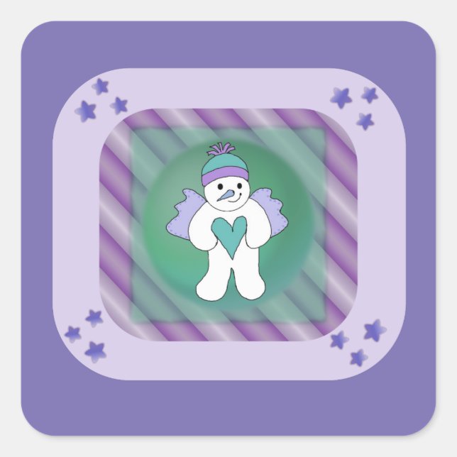 Adesivo Quadrado Snowman Snow Angel Purple Square Sticker (Frente)